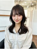 鎖骨ミディアム／ナチュラルレイヤー×流しバング／自由が丘