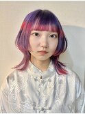 ウルフボブインナーカラー裾カラーデザインカラー派手髪