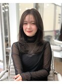 韓国顔まわりレイヤーカットグレージュオリーブベージュブラウン