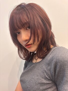 顔周りウルフレイヤー/ワインレッドカラー