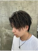フェザーショートアップバングセンターパートメンズハイライト