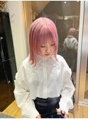 前髪　マルチボブ　ピンクベージュ　インナーグレージュ　ウルフ