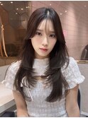 小顔×オリーブグレー[クラゲヘアー/ミディアムレイヤー]