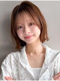 外ハネボブデジタルパーマセミディ小顔カットサイドバング夏