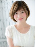 小顔ショートボブ　ミルクベージュ/シルキーベージュ/斜めバング
