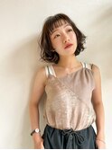 【セロ姫路】シースルーバング_無造作カールのミディアムボブ