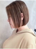 横浜西口大人ショートボブココアベージュ前髪なしグレージュ30代