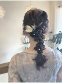 結婚式編みおろしヘアセットショコラベージュホワイトグレージュ
