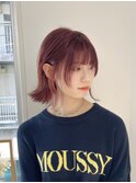 外はねくびれ/フェイスレイヤー/サーモンピンク/ボブヘア