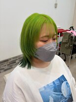 ヘアーアンドエステ ハラダ 滝ノ水店(Hair&Esthe Harada)&nbsp;ブリーチカラー/ライトグリーン/ミディアムレイヤー