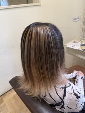 エクファ ヘア シェリル 草津 南草津店(ex-fa hair cherir) ワンホンレイヤー/ミルクティーブロンド/ダークブルー/南草津