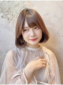 韓国顔周り前髪ボブ×大人ガーリーブリーチ無しグレージュ[岡崎]