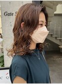 △大人可愛いコテ巻き風ボブパーマミディアムヘアデジタルパーマ