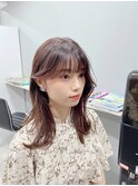 セミロングレイヤー/ピンクブラウン/顔周りレイヤー