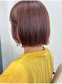 熊本 オレンジブラウン くびれ巻きボブ 切りっぱなし Arisa.