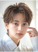フェザーパーマハイトーンカラーフェザーショートセンターパート