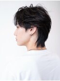 韓国マッシュダークアッシュニュアンスパーマメンズカット黒髪