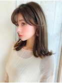 前髪パーマ/くびれミディ/ラベンダーカラー/イヤリングカラー