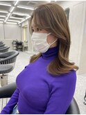 韓国ヘア　ロングヘア　レイヤーカット　前髪カット　くびれ巻き