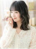 大人かわいい暗髪ミディアムレイヤーウルフa戸頭20代30代40代