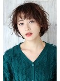 ブラウンアッシュボブ透明感ニュアンスパーマショート20代30代