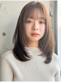 ◎くびれヘアアプリコットオレンジアハイライトカラー薄め前髪