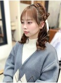 ハーフアップハート編み込みアレンジ