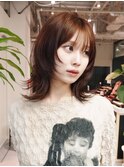 前髪カットくびれミディ顔周りレイヤーココアベージュ_F31257
