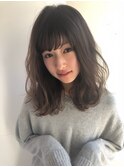 ミディアムパーマ/グレーベージュ/黒髪カタログ/顔まわりカット