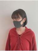 肩上顎下ボブ/ぱっつん前髪/アッシュブラック