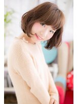 ヘアアンドビューティー ミック(Hair & Beauty miq) 斜めバングで目力UP!暖色系カラーくせ毛風小顔ボブc1