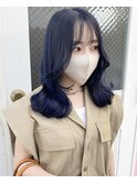 韓国風　ネイビーブルーヘア