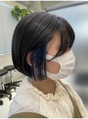 アッシュグレー×サファイアブルー×ミニボブ