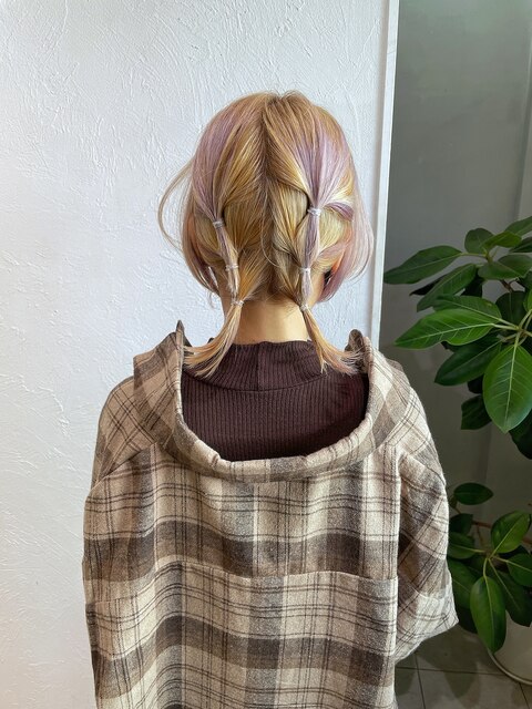 ウルフカット ヘアアレンジ ベージュカラー ラベンダー