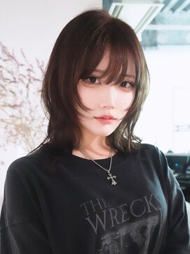 アイティーバイアルバム 松戸店(IT by ALBUM) 顔周りレイヤーおくれ毛暗めカラーウルフカット_F0373