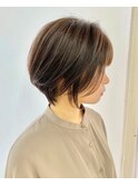 大人丸みショート ベージュシアカラーショートヘア