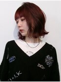 ワインレッド ボルドーカラー レイヤーボブ/長峯