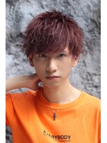 メンズ赤髪王道束感ショートツーブロック刈り上げスーツビジネス