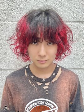 レコ 渋谷(LECO) カーリーボブ × レッドカラー