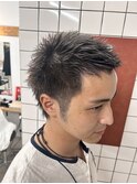 おしゃれボウズ　ソフトモヒカン　グレーアッシュ　メンズカット