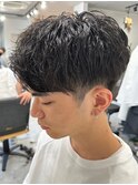 メンズパーマシャドウパーマセンターパートメンズマッシュウルフ