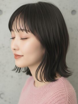 ナチュラルミディアム×ダークアッシュ×外ハネ