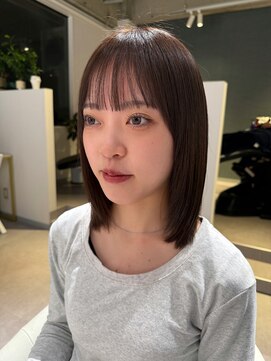 前髪カット/顔周りレイヤー/ミディアムレイヤー/グレージュ