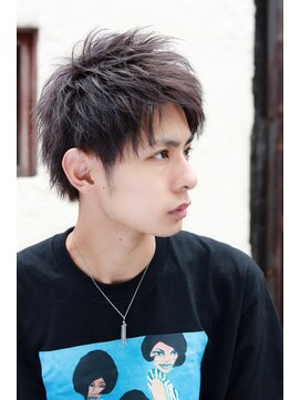 ネイビー(NAVY) メンズカット アップバングショート グレーアッシュ