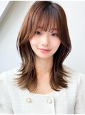 韓国ヘアロングくびレイヤーカットシースルー前髪ハッシュカット