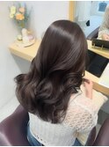 上品チョコレートグレージュ艶髪韓国ヘアレイヤーカット顔まわり