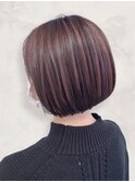 春色グレージュ◎白髪ぼかしハイライト×レイヤーミディショート