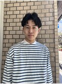 センターパート×ハードパーマ