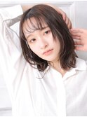 大人可愛い小顔美髪ツヤ髪ミディアムレイヤー薄めバングB4