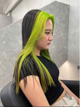 ファイブバイジエクト 堀江(FIVE by The Ect) イエローグリーン フェイスフレーミング 派手髪 ライムグリーン